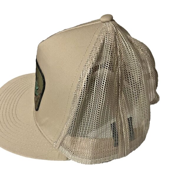 Sanuk Hat Cap Snap Back Tan Beige Trucker Mesh Patch Sasquatch Bigfoot Mens - Picture 3 of 8